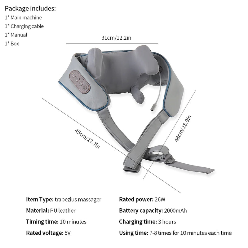 Massageador elétrico sem fio pescoço e ombro USB recarregável