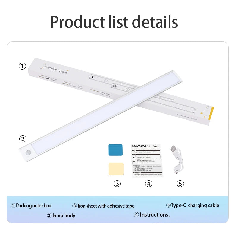 Luminária Noturna LED com Sensor de Movimento Sem Fio USB disponível em Tamanhos de 20/30/40/60CM.